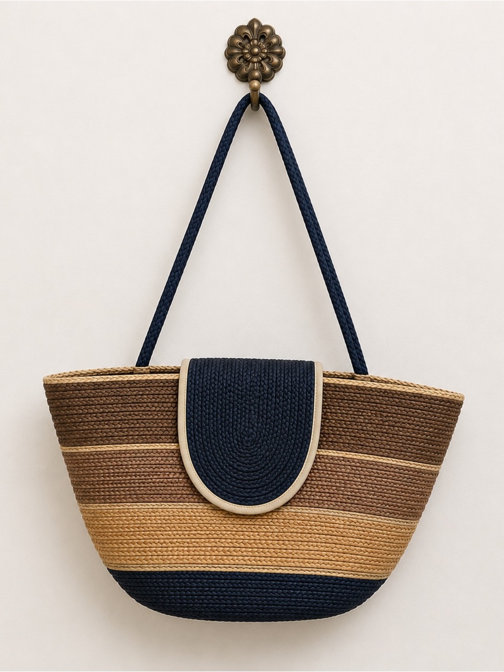 Boho Bohemian Basket Weave Stripe Flap Closure Beach Picnic Pool maxi handbag